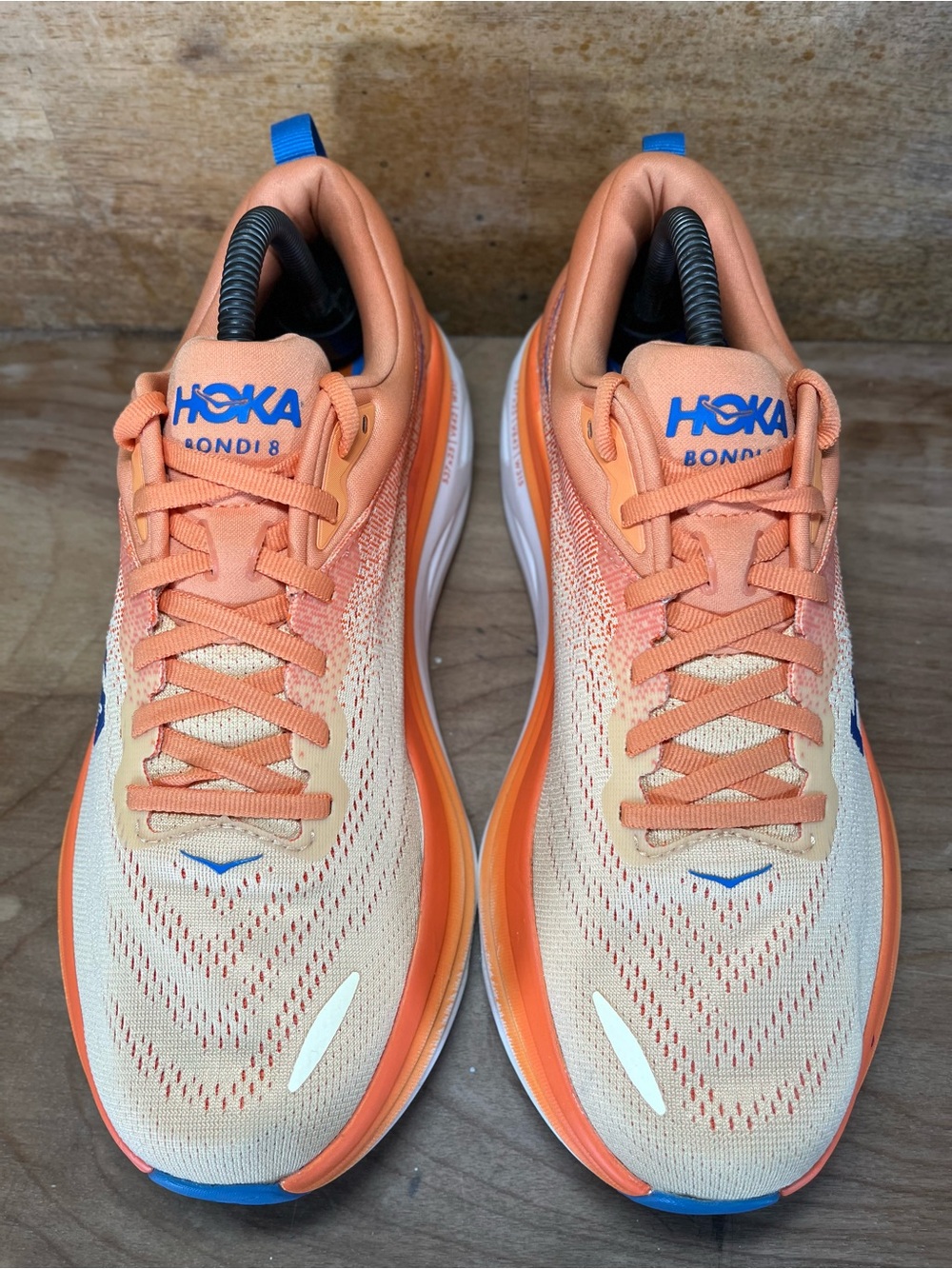 Hoka One One Bondi 8 REFLECTIVE Mens Size 9 Running Shoes Sneakers Orange Blue - Picture 3 of 12